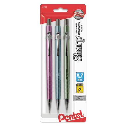 Pentel Sharp Mechanical Pencil (0.7mm) Metallic Barrels, Assorted Colors (MP1/MS/MK1), 3-Pk (P207MBP3M1)