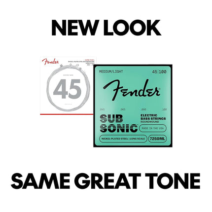 Fender 7250ML Nickel Plated Steel Roundwound Long Scale Electric Bass Guitar Strings - Medium Light