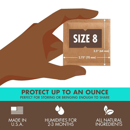 Boveda 62% RH Size 8-10 Pack Two-Way Humidity Control Packs - For Storing 1 oz - Moisture Absorber for Small Storage Containers - Humidifier Packs - Hydration Packets w/Resealable Bag