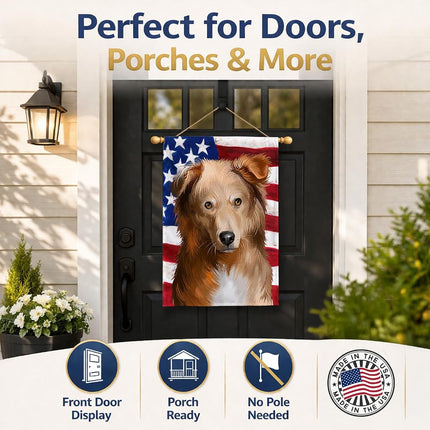 Tesoros de Caroline CK6418CHF Banderas de perro pastor vasco de tamaño de casa de lona con bandera americana, grandes, multicolor