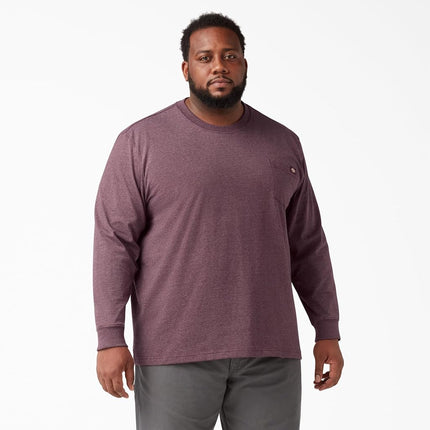 Dickies Men's Long Sleeve Heavyweight Crew Neck Work Utility T-Shirt, Burgundy Single Dye Heather, XL