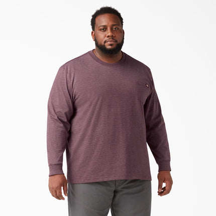 Dickies Men's Long Sleeve Heavyweight Crew Neck Work Utility T-Shirt, Burgundy Single Dye Heather, XL