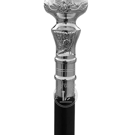 Vintage Antique Wooden Walking Stick Silver Brass Walking Pole with Gift Knob