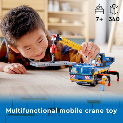 LEGO City Mobile Crane 60324 Building Kit; Toy Construction Vehicle with Working Boom, Outriggers and Winch System; Includes Driver and Worker Minifigures; for Boys and Girls Aged 7+ (340 Pieces)