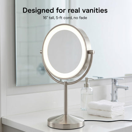 Conair Lighted Makeup Mirror, Double-Sided LED Vanity Mirror with 1X/10X Magnification, 3 Light Settings, 3 Modes, 360� Rotation, Satin Nickel Finish
