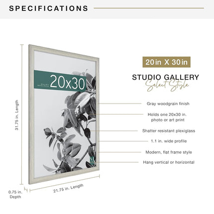MCS Industries Inc 63746 20x30 Inch Studio Gallery, Gray Woodgrain Frames, 20x30