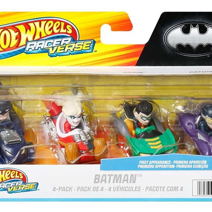 Hot Wheels RacerVerse, Set of 4 Die-Cars 1:64 Scale Toy Cars Optimized for Driving on Hot Wheels Tracks with Pop Culture Characters as Drivers, HKD33