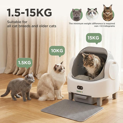 Gimars Open Top Design Self Cleaning Litter Box, Automatic Cat Litter Box for Multiple Cats & Senior Cats, App Control with Safety Sensors, Low Odor, Includes Trash Bags & Litter Mat, White with Gray