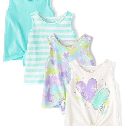 The Children's Place Baby Girls' and Toddler Tie Front Tank Tops, Purple Ribbon 4-Pack, 12-18 Months