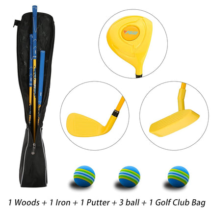 PGM Children's Golf Club Set - Can Hit Real Balls, 3 Pieces Clubs Includes Wood, Iron, and Putter, Great for Beginner Boys and Girls, Instructional Training Set