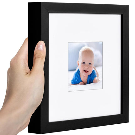 Cadre photo Americanflat 20x20 cm avec verre incassable - Utiliser comme cadre 10x10 cm avec passe-partout ou afficher une photo 20x20 cm sans passe-partout - Collection Soho - Cadres carrés à moulure profonde pour table ou mur - Noir