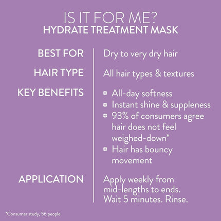 Pureology Hydrate Deep Conditioning Hair Treatment Mask, Instantly Detangles, Hydrates and Softens with Antifade Complex, 250ml, For Dry or Colour-Treated Hair
