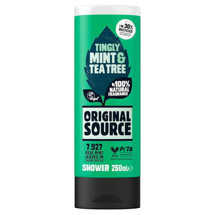 Original Source Mint and Tea Tree Shower Gel, 100 Percent Natural Fragrance, Vegan, Cruelty Free, Paraben Free, Bulk Buy, Pack of 6 x 250 ml