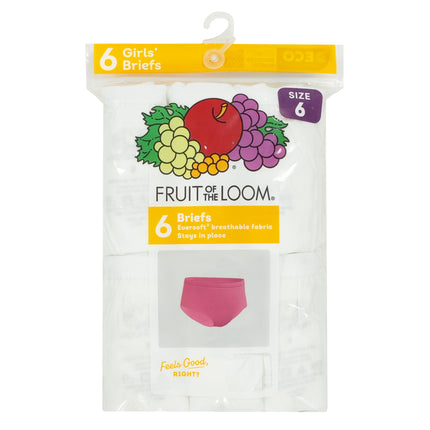 Fruit of the Loom Girls' Cotton Brief Underwear, Multipack, Brief - 6 Pack - White, 6