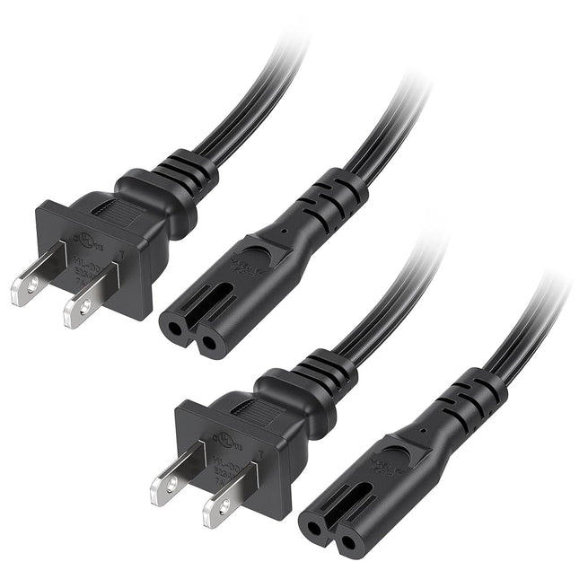 Cable Matters 2 Pack 2 Prong TV Power Cord 10 ft, UL Listed AC Power Cord Compatible with Samsung LG Sony Insignia TCL Sharp Toshiba Hisense TV PS4 PS5, Non Polarized (NEMA 1-15P to IEC C7) - 10 Feet