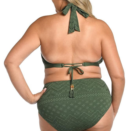 Top de traje de baño bikini estándar con banda para mujer La Blanca, Olive//Saltwater Sands, 20 Plus