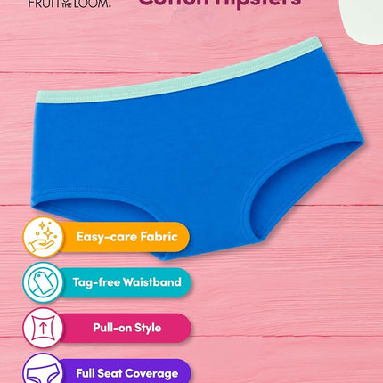 Fruit of the Loom Girls' Cotton Hipster (12-Pack Bundle) Underwear, Assorted, 4-5 Years (Pack of 12)