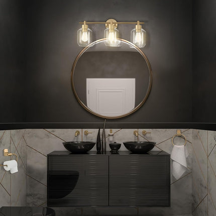 Globe Electric 63000057 3-Piece All-in-One Bathroom Accessory Set, Matte Black, 15" 2-Light Vanity Light, Clear Glass Shades, Toilet Paper Holder, Towel Ring, Bathroom Décor, Home Improvement
