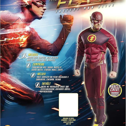 Rubies Official DC Comics The Flash Deluxe, Adult Costume - Standard, CHEST 46', WAIST 34-36', INSEAM 33' Halloween