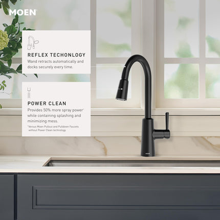 Moen 7402 Riley Pull-Down Spray High-Arc Kitchen Faucet with Reflex and Power Cl, Spot Resist Stainless