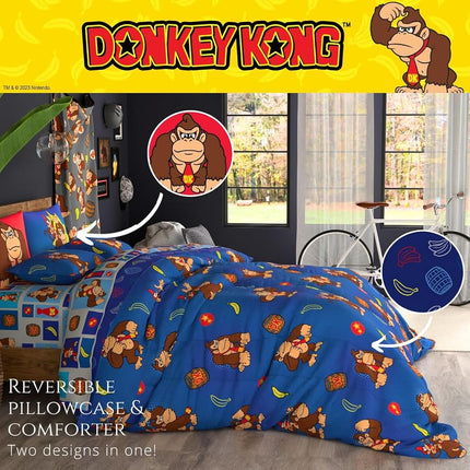 Franco Collectibles Nintendo Donkey Kong Gaming Bedding 7 Piece Super Soft Reversible Comforter and Sheet Set with Sham, Full, (Officially Licensed Product)
