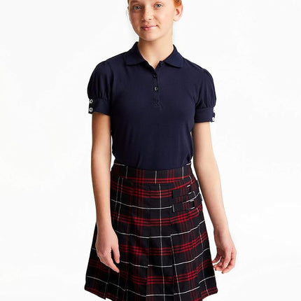 French Toast Big Girls' Plaid Two-Tab Scooter 7 Navy Red Plaid