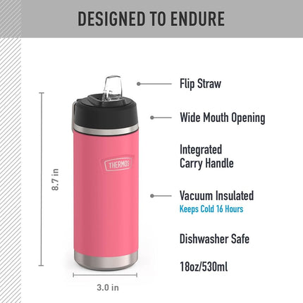 THERMOS ICON SERIES, Insulated Water Bottle with Straw Lid - 18 Ounce, Hot Pink - Stainless Steel Vacuum Insulated Water Bottle with Straw Lid