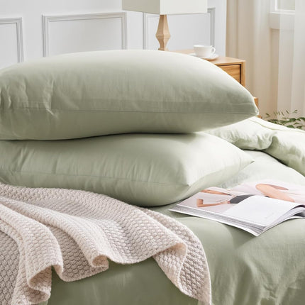 NEXHOME PRO Twin Duvet Cover Set – 100% Certified Organic Cotton with Washed Feel & Linen-Like Texture, Comfortable & Breathable, Home Bedding Set Sage Green (No Comforter)