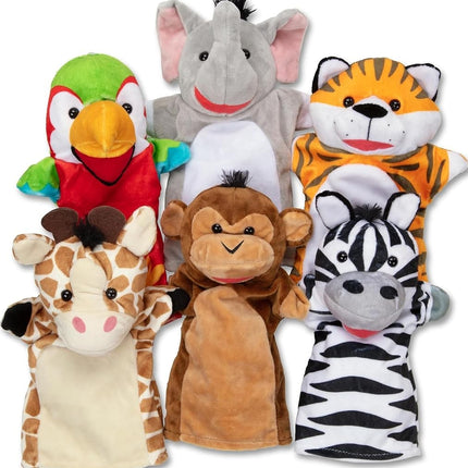Melissa & Doug Safari Buddies Hand Puppets, Set of 6 (Elephant, Tiger, Parrot, Giraffe, Monkey, Zebra) Soft, Plush Animal Hand Puppets For Toddlers And Kids Ages 2+