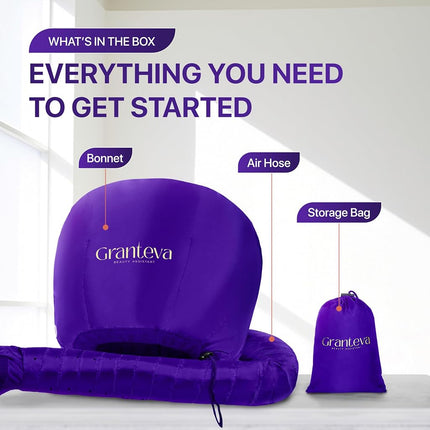 Hair Dryer Bonnet w/A Headband Integrated That Reduces Heat Around Ears & Neck - Hair Dryer Diffuser Cap for Hair Dryer Curly Hair, Speeds Up Drying Time, Deep Conditioning at Home - Large (Purple)