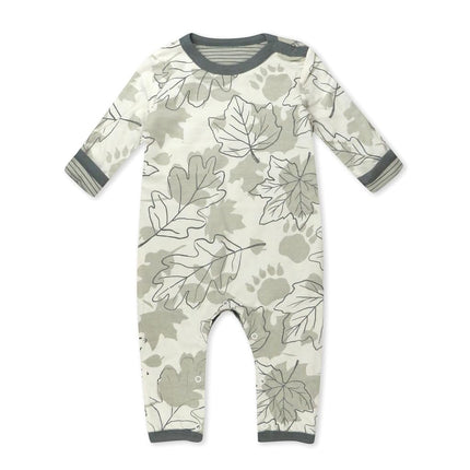 HonestBaby unisex-baby Reversible Coverall Organic Cotton, Paw Leaves, Newborn