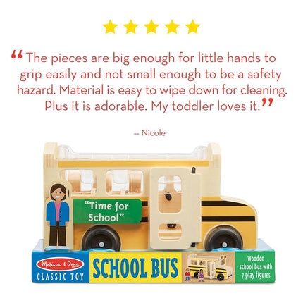 Melissa & Doug Wooden School Bus (Classic Toy Play Set, 7 Play Figures)