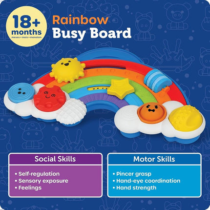 Learning Resources Rainbow Busy Board, Ages 18 Months+, Toddler Sensory Toy, Fine Motor Skills & Emotional Awareness, Travel-Friendly Play Board, Gifts for Kids