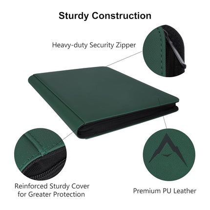 Alteagle 16 Pocket Card Binder, Fits 1344 Trading Cards Side Loading Ringless Card Album for TCG and Sports Cards -Green