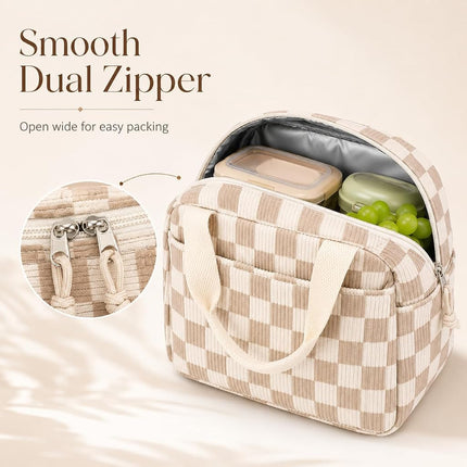 Bluboon Lunch Bag for Women Men Cute Corduroy Lunch Tote Bags Reusable Insulated Lunch Box Large Capacity Reusable Insulated Cooler for Work Picnic or Travel