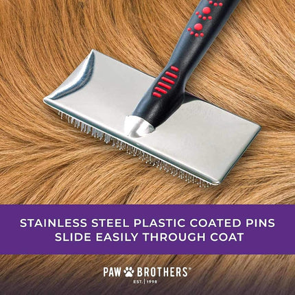 Ryan's Pet Supplies Paw Brothers Soft Flat Slicker Brush for Dogs, Grooming Brush Small and Medium Dogs, Coated Tips, Gentle on Skin, Maximum Coverage, Medium