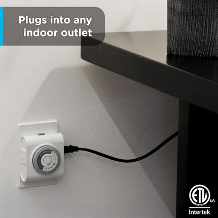 GE 24-Hour Heavy Duty Indoor Plug-in Mechanical Timer 2 Pack, 30 Minute Intervals, Daily On/Off Cycle, for Lamps, Seasonal Lighting, Holiday Decorations, 46211, Grounded 2-Outlet | Gray/White, 2 Count