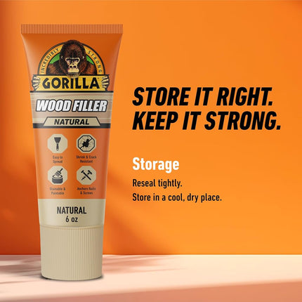 Gorilla All Purpose Wood Filler, 6oz Tube, Natural (Pack of 1)