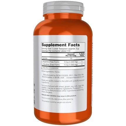NOW Sports Nutrition, Arginine & Citrulline Powder, 12-Ounce