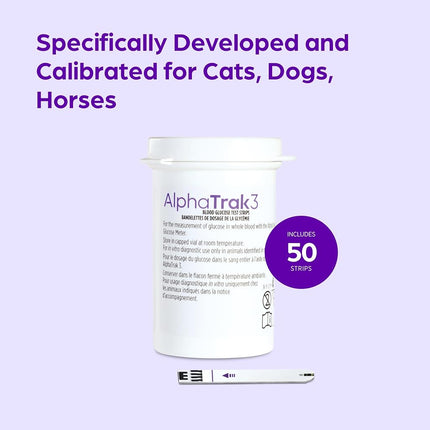 AlphaTrak 3 Test Strips for Use with AT3 Blood Glucose Monitoring System for Cats, Dogs, and Horses, 50 Count