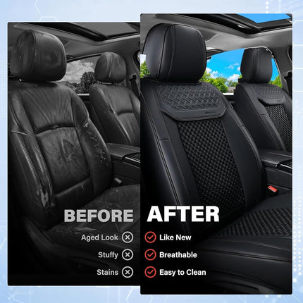 Coverado Car Seat Covers Full Set, 2 in 1 Waterproof Seat Covers for Cars, Leather Car Seat Cover Protector Automotive Seat Covers Universal Fit for Most Cars SUVs and Trucks Car Accessories(Black)