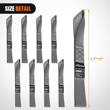 Nilight Soft Loop 1.7”×17" Motorcycle Tie Down Straps Heavy Duty 12000Lbs Max Break Strength for Securing ATV UTV Kayak Moving Cargo (8PK-Grey)