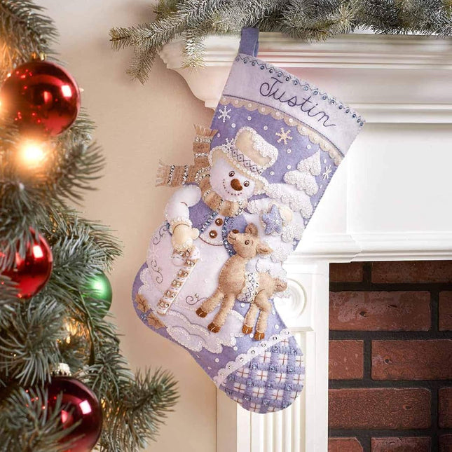 Bucilla 89245E Felt Applique Christmas Stocking Kit, Snowman's Winter, 18"