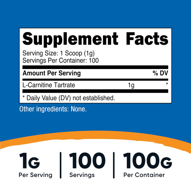 Cellusyn L-Carnitine Powder - 100 Grammes - 1 Gramme per Serving; 100 Servings - L-Carnitine Tartrate