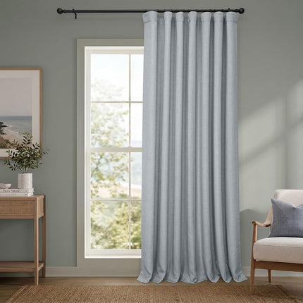 HPD Half Price Drapes Cortinas opacas de lino sintético - 84 pulgadas de largo, cortinas de lino extra anchas de lujo para dormitorio y sala de estar (1 panel), 100W x 84L, gris brezo