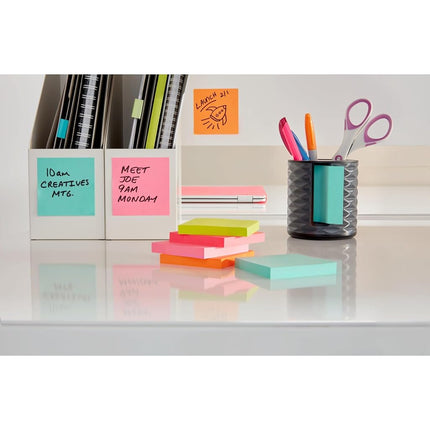 Post-it Note Dispenser, Vertical Design, Pop-Up Notes, Black with Grey Geometric Pattern, 1 Aqua Splash 3 in x 3 in Super Sticky Note Pad