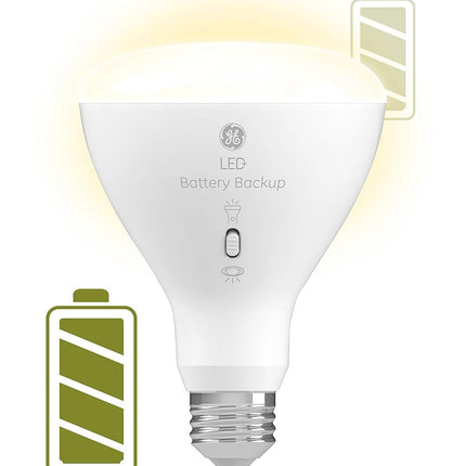 GE LED+ Battery Backup LED Light Bulbs, Emergency Light Bulb for Power Outages + Flashlight, BR30 Indoor Floodlights (3 Pack)