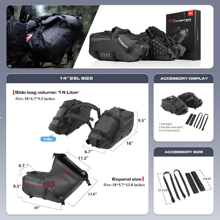 Rhinowalk Motorcycle Saddle Bags Waterproof Anti-Vibration Motor Side Bags Shoulder Bag Motorbike Panniers 28L(14L*2) for Most Adventure and Sport Bike Motorcycle Racks, 1 Pair