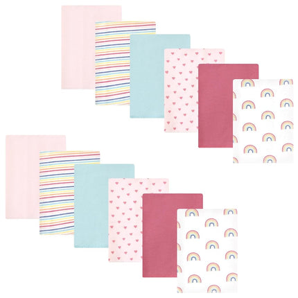 Hudson Baby Unisex Baby Cotton Flannel Burp Cloths Bundle, Creative Rainbow, One Size