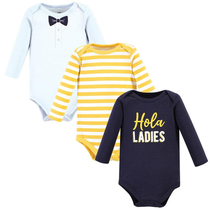 Hudson Baby Unisex Baby Cotton Long-Sleeve Bodysuits, Hola Ladies 3-Pack, Preemie, Hola Ladies 3-pack, Preemie